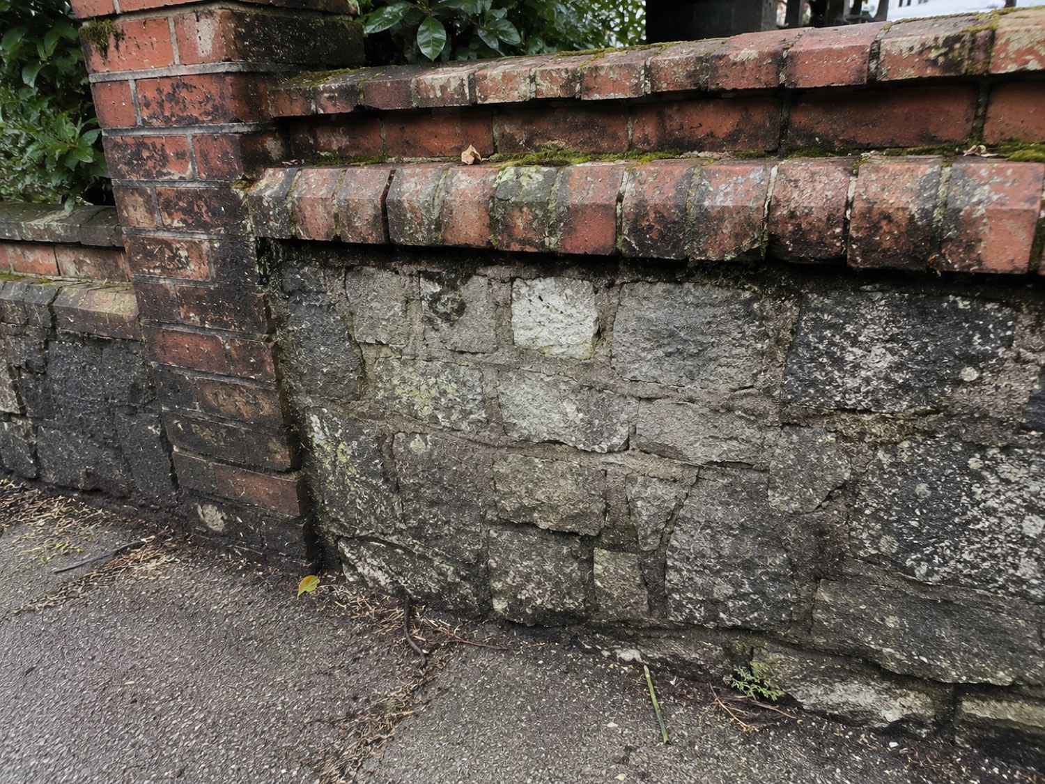 Stone wall before cleaning — grime and algae